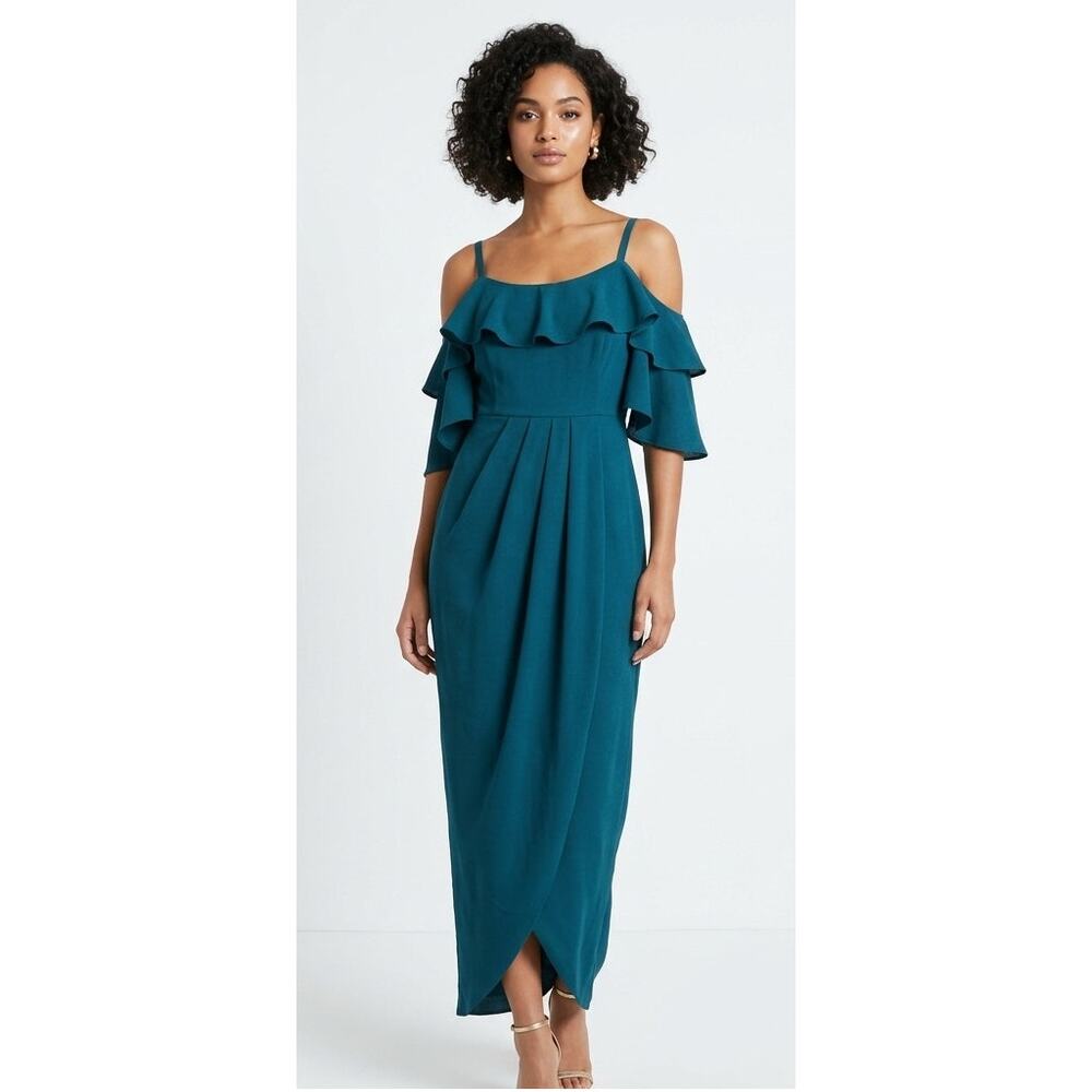 CITY CHIC Women's Midi Dress Medium Teal Polyester Elastane Ruffled Sleeveless